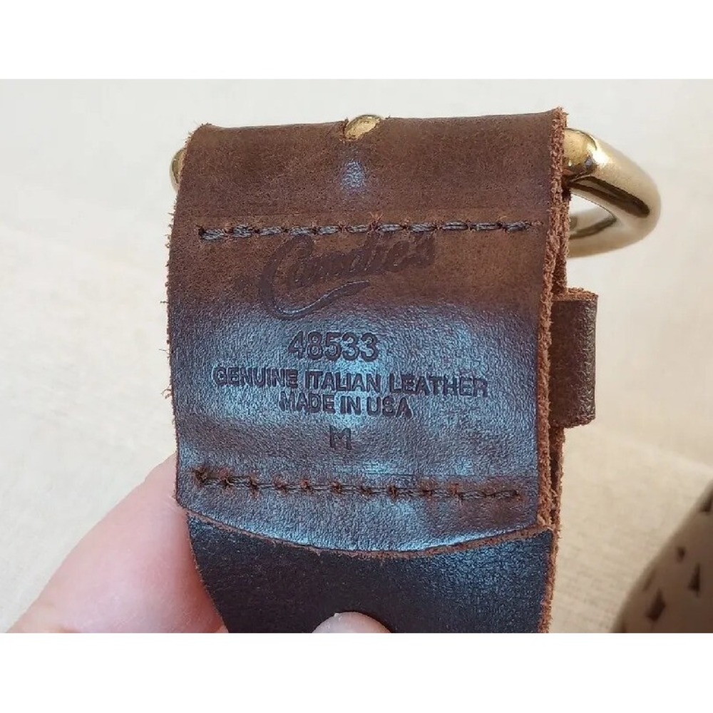 Candies Genuine Leather Wide Belt Brass Buckle M 32-36 Laser Cut Design Brown EC - Picture 7 of 9